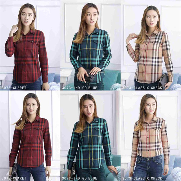 2018Brand women's casual shirt women's long sleeve stripe slim women's T-shirt new fashion plaid #HO1