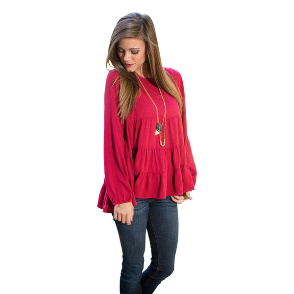 HOT Spring Long Sleeve Ladies Elegant Pleated Loose Casual Chiffon Tops Shirts