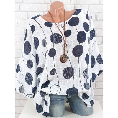 Women Big Wave Dot Printed Shirts Fashion Ladies Round Neck Bat Sleeve Loose Shirt Casual Female Half Sleeve Shirt