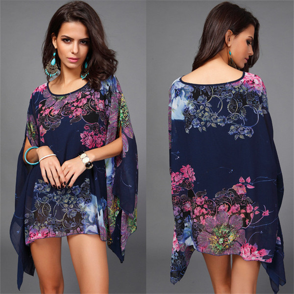 Hot New 2016 Fashion Bohemian Flower Print Women Casual Batwing Sleeve Chiffon Vinta
8000
ge Style Summer Dress Plus Size Clothing