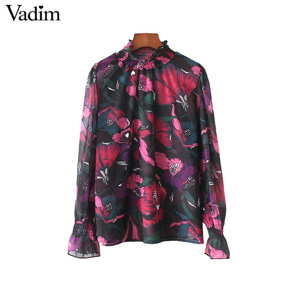 Vadim women retro floral print chiffon shirts long sleeve pleated blouse ladies spring brand fashion tops blusas LT2776