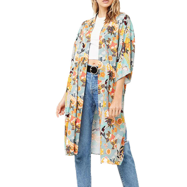 Summer top 2018 casual kimono cardigan women blouses short sleeve women tops printing womens clothing long shirt