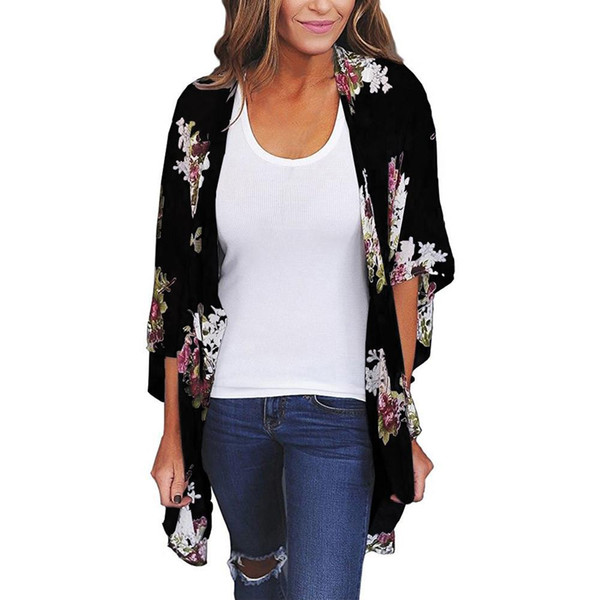 2018 summer Women Blouses Kimono style Chiffon Loose Shawl Print Cardigan Top Cover Up Blouses female clothes