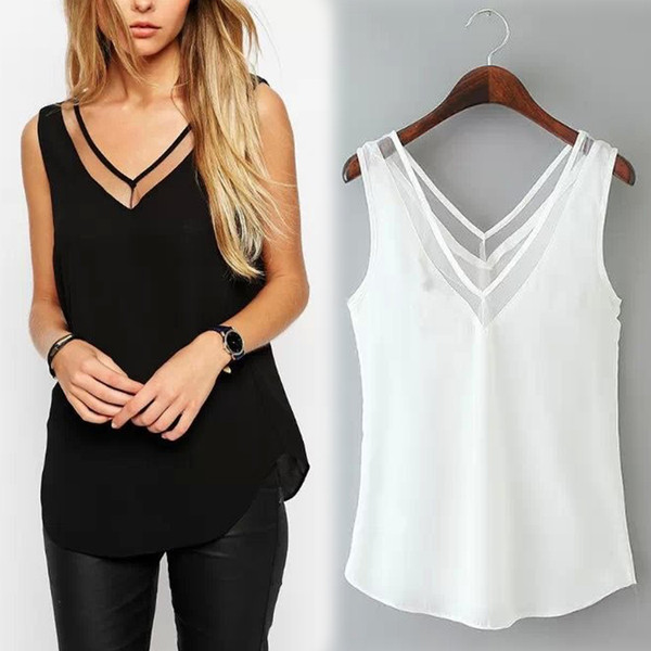 2018 New Women's Tops Fashion Women Summer Chiffon Blouse Plus Size S To 3XL Sleeveless Casual Shirt Black White Clors