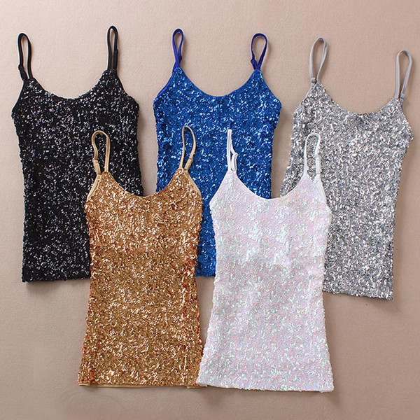 2018 Blouse For women Sleeveless Top Sexy Bling Bling Shirt Women Sequined Tank Paillette Lingerie Multiple Color Cotton Vest