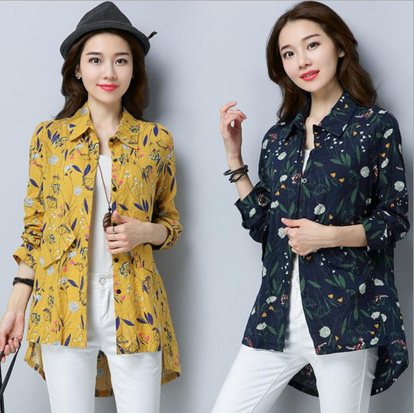 Autumn korean style blouse for woman Plug size girl floral loose loose cardigan blouse cotton woman long sleeve