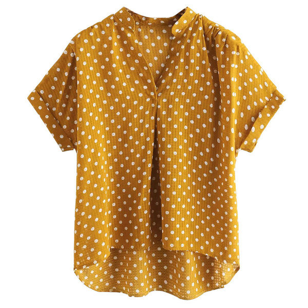 Womens Tops and Blouses Summer 2018 Yellow Polka Dot V-neck Short Sleeve Tee Women Shirt Blusas Mujer De Moda 2018 Feminina