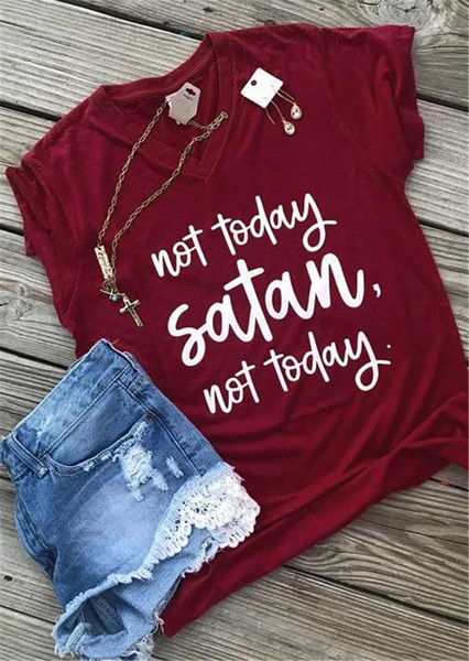 Fashion Short Sleeve t shirt Women Satan Letter Print V-Neck Female Summer Casual Ladies Tops Tee