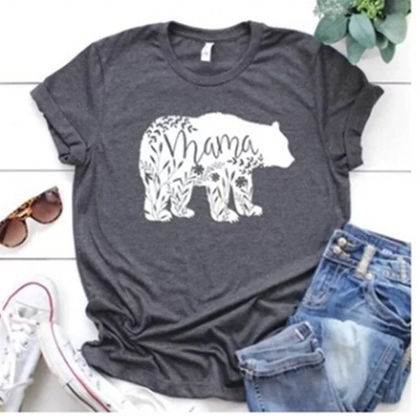 MAMA MOMMA BEAR Dark Gray T-shirt Casual Letter Print For Women Female Top Tee Plus Size Tumblr Summer Short Sleeve T shirt