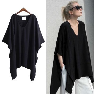 Europ Street Fashion V-neck Irregular T-shirt Women Loose 5XL Size Bat Sleeves Shirt Summer Tee Women Casual T Shirt Oversized