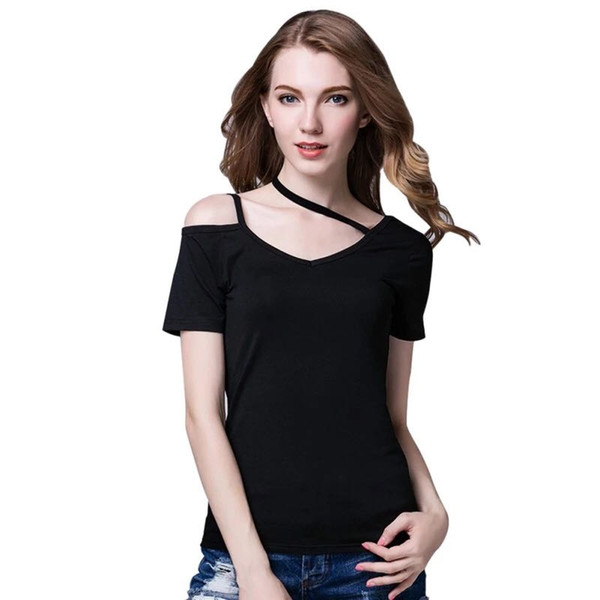 Off Shoulder T-Shirt Women Solid Tee Shirt Femme O-Neck Woman T shirt Top Regular Basic tops Soft Grey black white 4xl