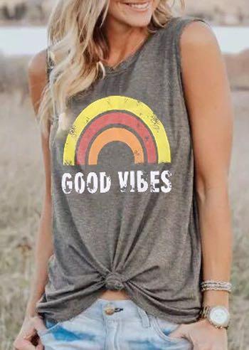 New Women Tank Tops Good Vibes O-Neck Tank Summer Sleeveless Female White Casual Tank Tops Fashion Femme Ladies Tops Tee