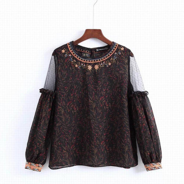 Vintage Embroidery Floral Blouse Women Long Sleeve Sexy Transparent Blouse Shirt 2018 Elegant Hollow Summer Blusa Feminian Top