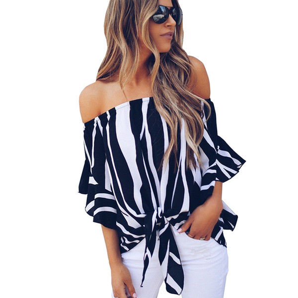 womens tops and blouses 2018 summer blouse casual chiffon shirt Striped off shoulder top Slash neck women shirts womens clothing