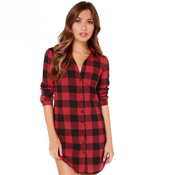 blouses women plaid shirt Flannel Shirt Women Black And Red Ladie Top Chemise Cotton Plaid Tops Casual Blouse