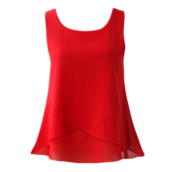 Banerdanni 2018 summer Sexy Casual women shirt Red Chiffon blouse Plus size blouses sleeveless Loose female Vest Tops