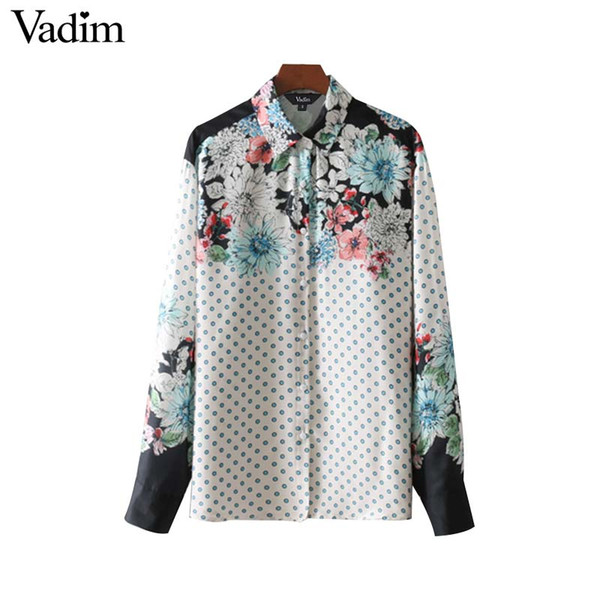 Vadim vintage floral polka dot print loose shirts long sleeve pleated blouses female fashion brand oversized tops blusas LT2736