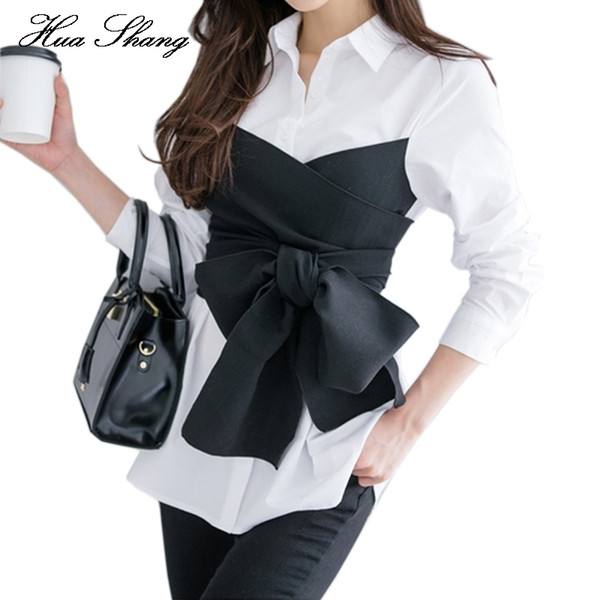 2017 Summer Korean Fashion Tie Shirt Blouse Female Black Bow Long Sleeve White Shirt OL Lady Office Plus Size Women Tops