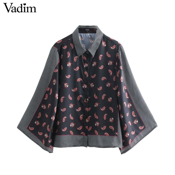 Vadim women retro paisley print blouse three quarter sleeve female casual shirts vintage chic flare sleeve tops blusas LA885