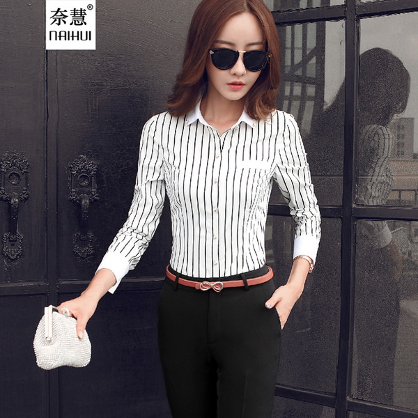 Full Sleeve Blouse female Casual black and white Striped Kimono Women blouse lady Office Shirt Long Sleeve Women Tops