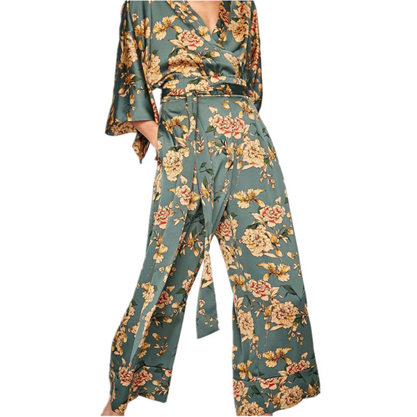 Summer Vintage Ethnic Flower Printed Kimono Jumpsuit Women 2017 New Fashion Conjoined Kimono Femme Blusa