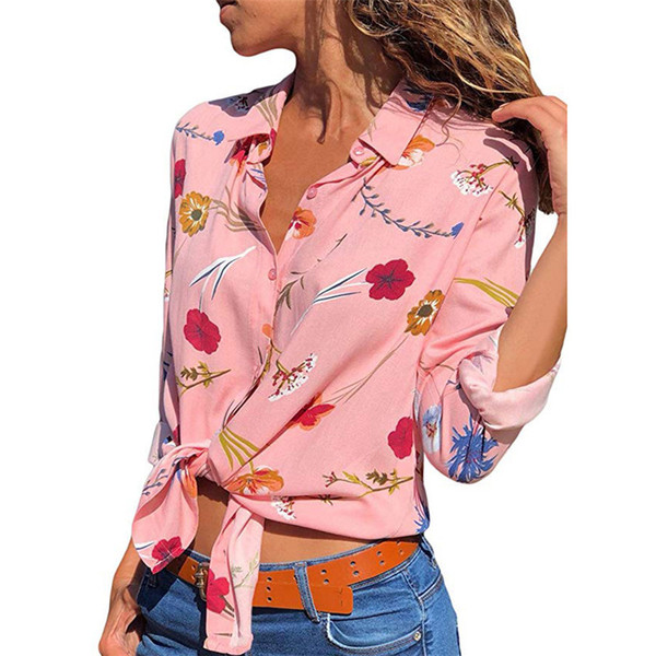 Women Shirts Long Sleeve Printed Shirt Chiffon Women's Tops Chiffon Ladies Clothes 6 Color S-3XL