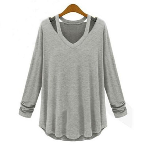 Women T Shirt Long Sleeve Hollow Out Autumn Winter Plus Size O Neck Top Solid Color Black White Long Casual Loose Big T-Shirts.