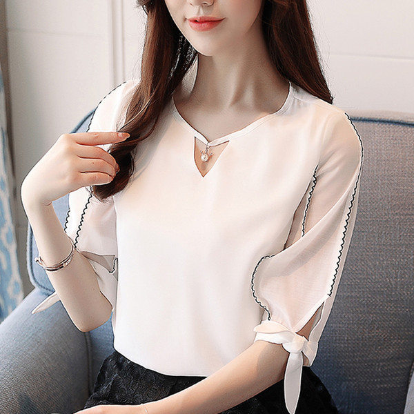 Western style sweater 2018 new women's clothing super fairy antique soft sweet short sleeved summer chiffon shirt.