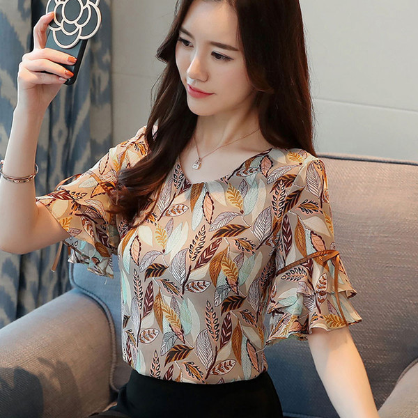 Summer broken flower snow spinning shirt women's short sleeve 2018 summer dress new bellied loose shirt foreign gas shirt women's summer