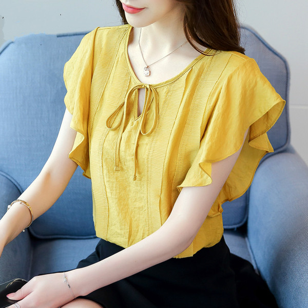 2018 the new lotus leaf short sleeved Chiffon sweater has a super summer sweet taste.