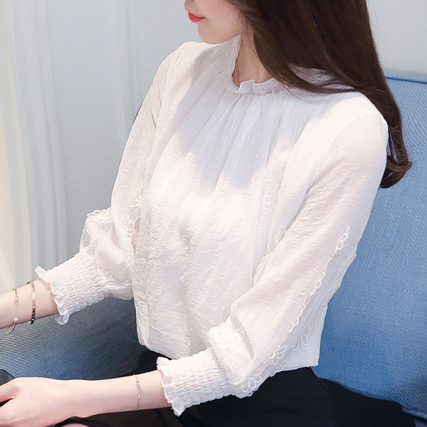 Seven-sleeve chiffon sweaters women 2018 summer clothes new loose and lean large-size blouse super-fairy collar small clothes