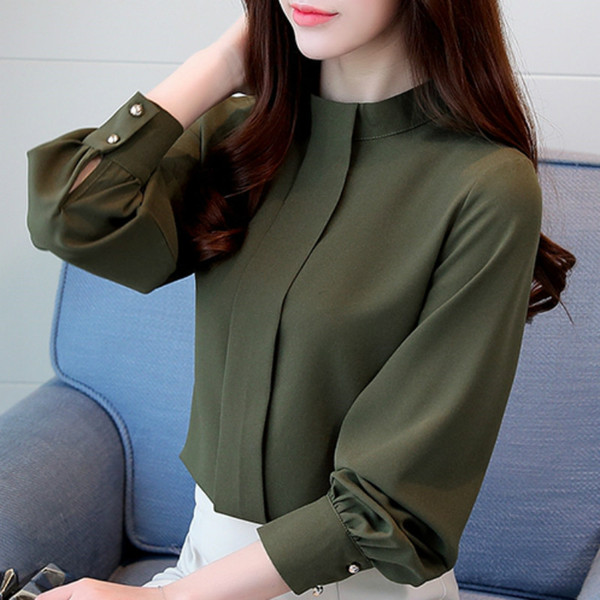 2018 new spring dress, big size women's blouse, blouse, shirt, collar, shirt, long sleeves, women's chiffon shirt.