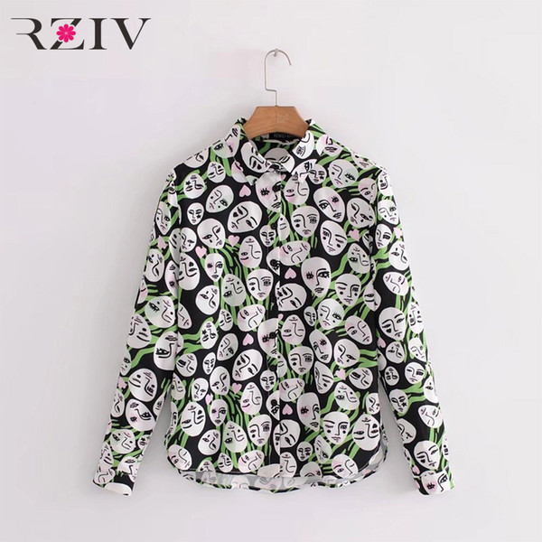 RZIV spring female casual shirt printed shirt painted face