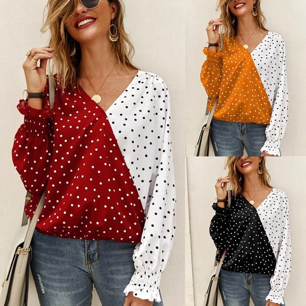 Maikun Brand New Women Fashion Stitching Point Long-sleeved Top Casual Pullover Shirt 3 Colors 4 Sizes