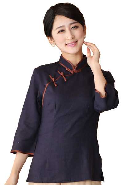 Shanghai Story 2022New Arrival mandarin collar traditional Chinese tops Linen Top chinese Linen chinese Blouses