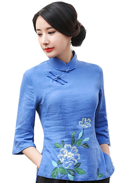 Shanghai Story 3/4 Sleeve Women Chinese Cheongsam Tops Qipao Shirts Tang Suit Blouses 2 Color