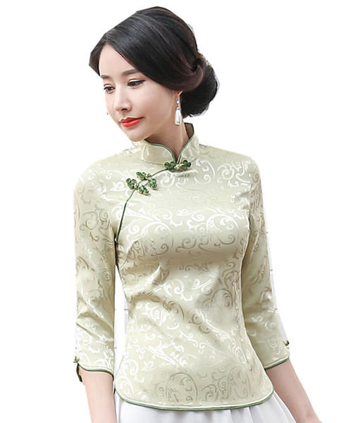 Shanghai Story Half Sleeve Women Chinese Cheongsam Tops Qipao Shirts Tang Suit Blouses