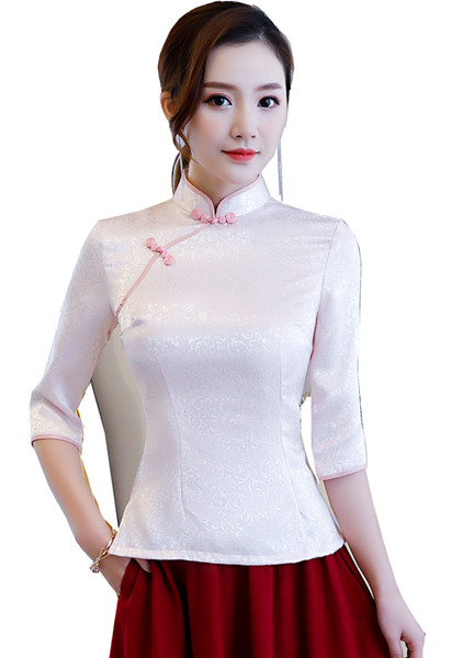 Shanghai Story 2022New Sale 3/4 Sleeve Chinese Cheongsam Top traditional Chinese Top Women's blouse Shirt