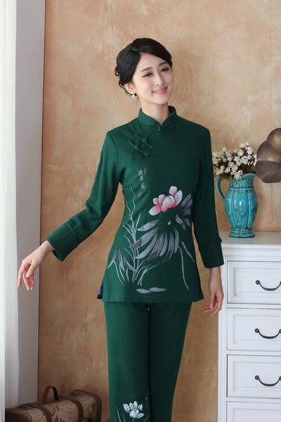 Shanghai Story Long Sleeve women's national trend chinese style Top linen women Jacket blouse tangzhuang style plus size