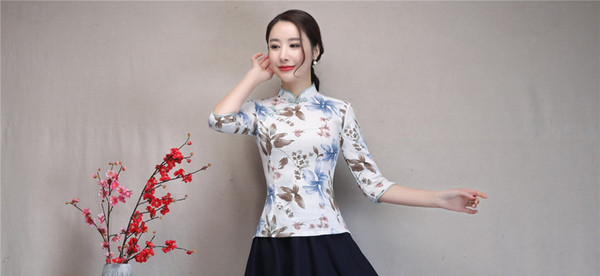 Shanghai Story Half Sleeve chinese Traditional Clothing Women's Chinese Top Blend Linen Blouse Chinese Qipao Shirt