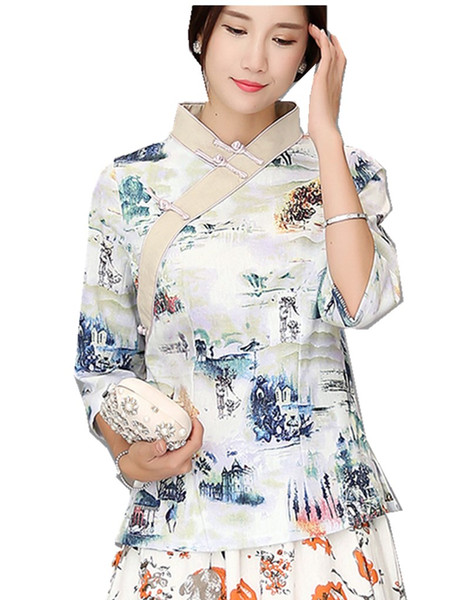 Shanghai Story Chinese Traditional Summer Top Vintage Women Blend Linen Blouse Shirt Chinese Blouses For Lady Hanfu Tops