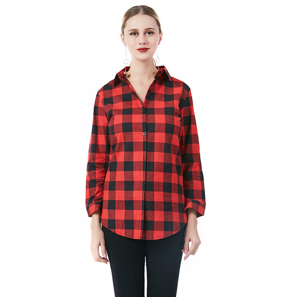 Beauty Garden Women Casual Plaid Shirt Long Sleeve Turn-Down Collar Fashion Blouse Female Loose Shirt