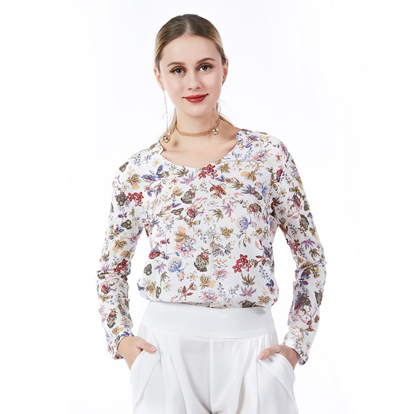 Beauty Garden Casual Women Print Blouse O-Neck Long Sleeve Fashion Blouse Female Floral Printing Spring Blouse