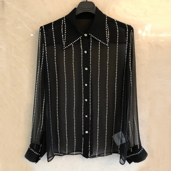 Black Blouses High Quality Runway Designer Long Sleeve Blouses Shirts Women Fashion Turn Down Collar Shirt