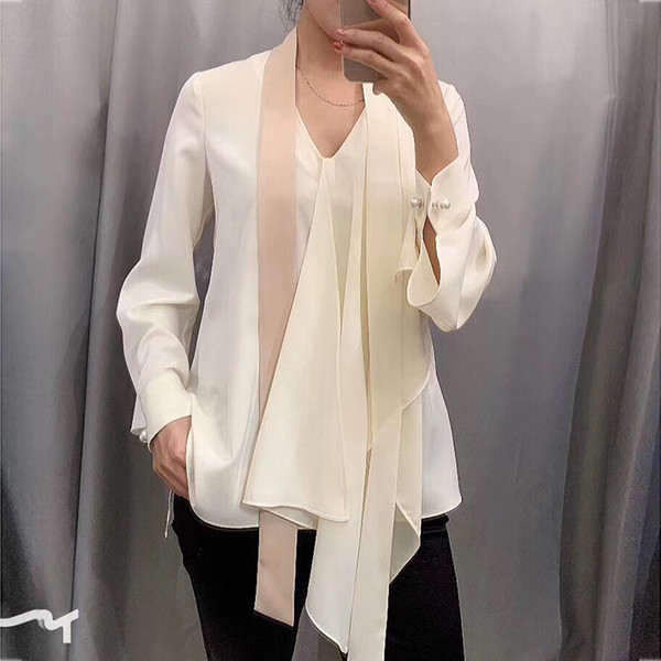 Solid Color Blouse Shirts Woman Autumn Tops Fashion New Tie Collar Shirt Women Long Sleeve Blouses