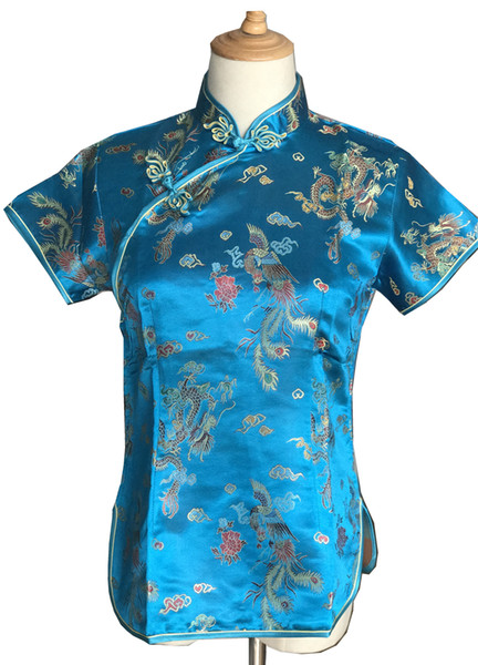 Shanghai Story New Sale fashion cheongsam top traditional Chinese Women's Silk/Satin Top china dragon and phoenix blouse top Blue A0016