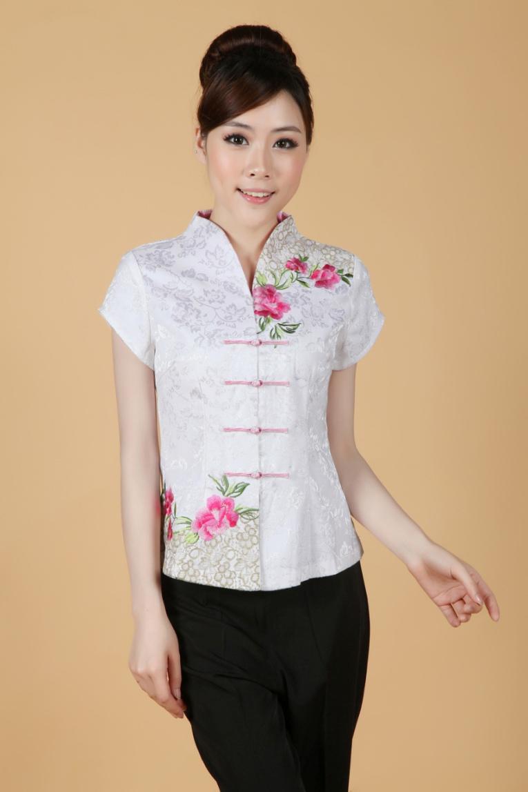 Shanghai Story new arrival chinese style Top Blouses traditional Chinese Women's cotton cheongsam Top white color chinese Blouses 2338