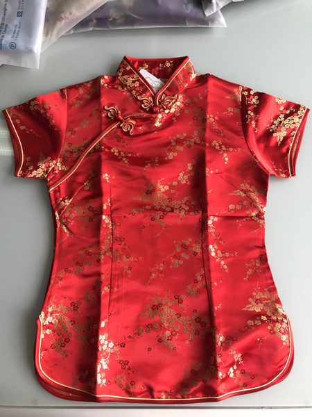 Shanghai Story New Arrival fashion cheongsam top traditional Chinese Women's Silk/Satin Top china floral print blouse Red A0029