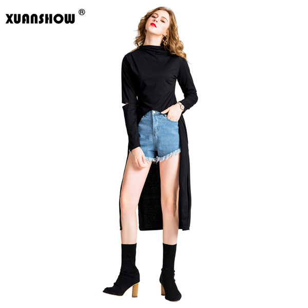 Female T-Shirt 2018 New Fashion Cotton Women's Shirt Black Holes Tuxedo Shirts Gothic Punk Style Streetwear Long Women Clothes