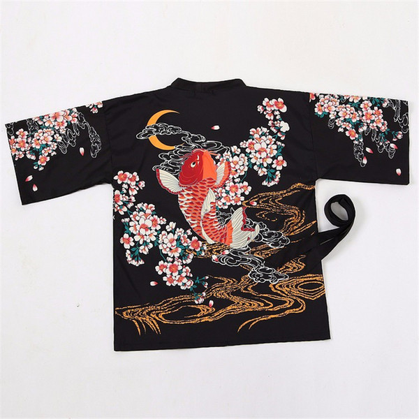 harajuku kawaii retro summer carps moon flowers print loose sun protection kimono cardigan sun shirt women novelty outerwear